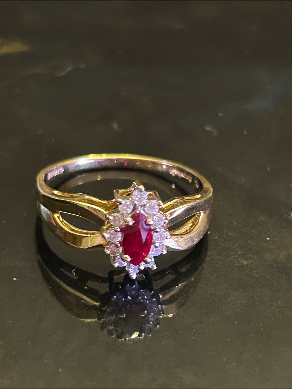 14K gold ruby and diamond ring